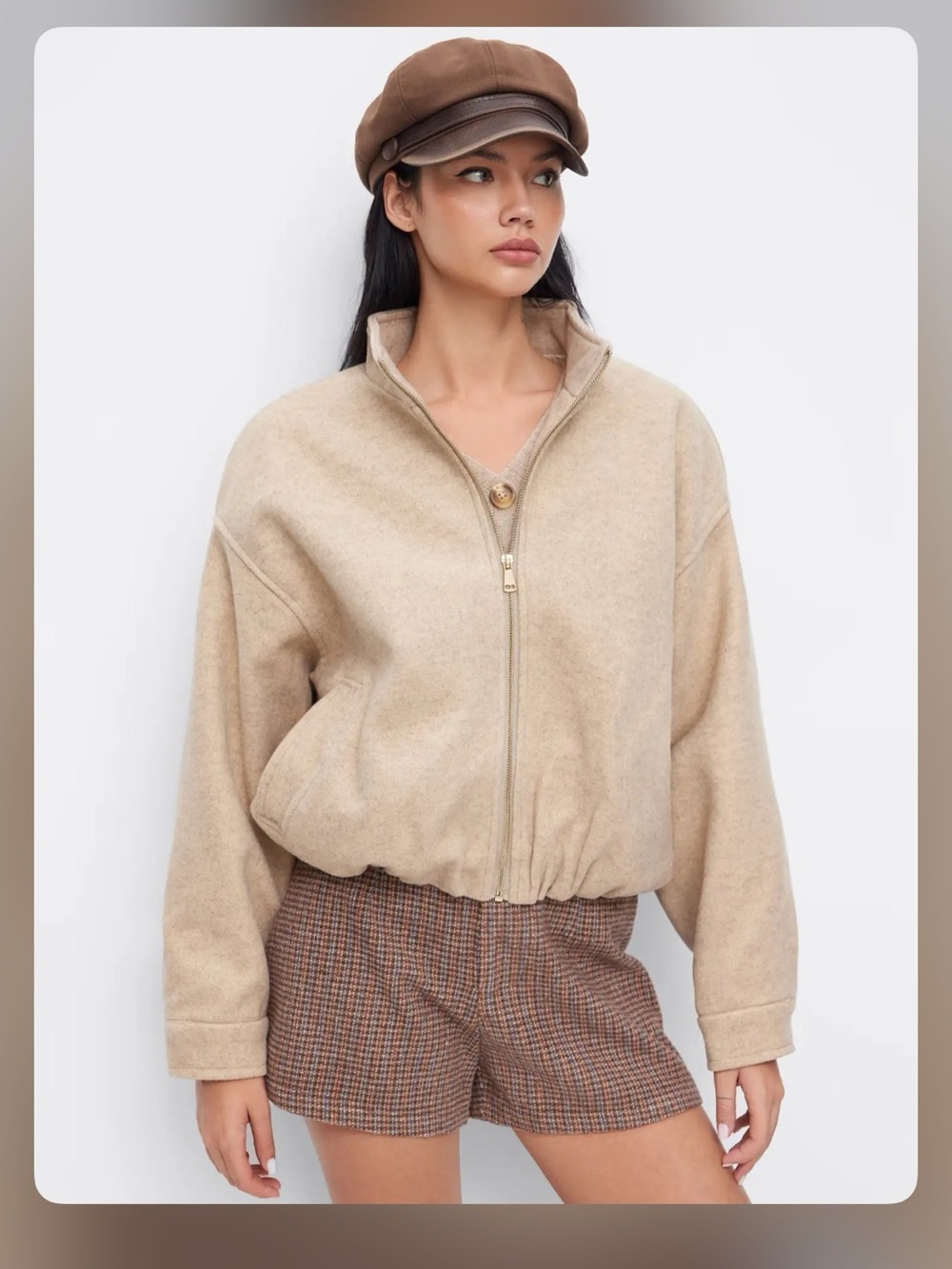 Cider WOOL-LOOK STAND COLLAR ZIP THROUGH OVERSIZED BOMBER XL WC14-9